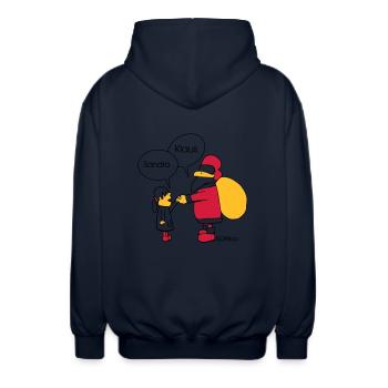 Sandra und Klaus - Weiß - Unisex Kapuzenjacke - Navy - Hinten - AI Model Male 185 light (185cm)
