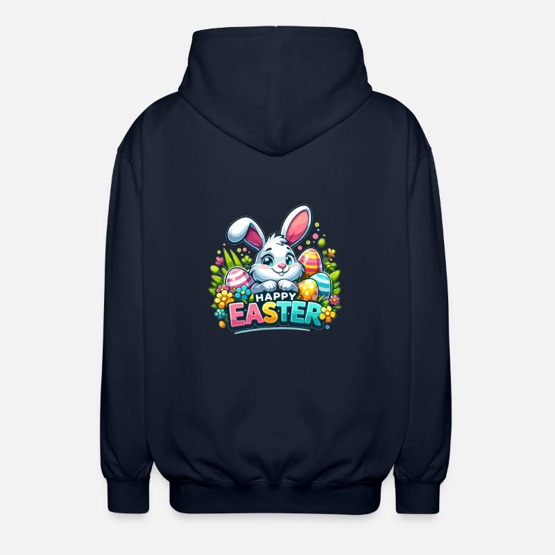 Happy Easter - Easter Bunny Illustration - Unisex Hooded Jacket - navy