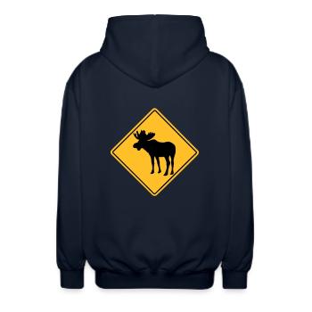 Moose Road Sign - Unisex Kapuzenjacke - Navy - Hinten - AI Model Male 185 light (185cm)