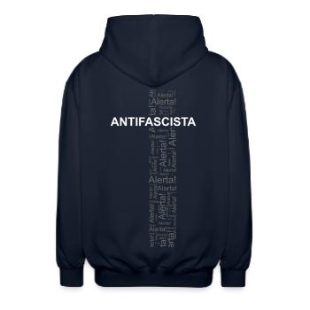 Alert! Antifascista! - Wortkunst - Unisex Kapuzenjacke - Navy - Hinten - AI Model Male 185 light (185cm)