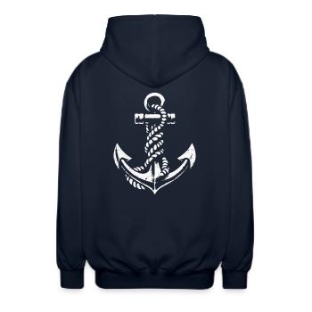 Anker mit Seemannsknoten Maritimes Design - Unisex Kapuzenjacke - Navy - Hinten - AI Model Male 185 light (185cm)