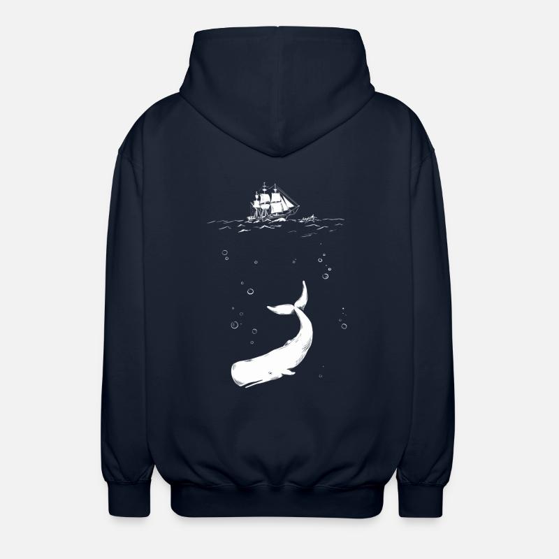 Moby Dick with ship - Unisex Hooded Jacket - navy