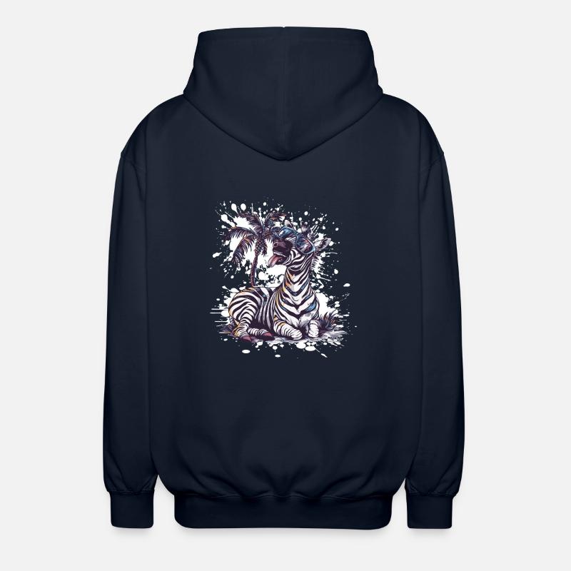 Zebra Island Palm Tree - Unisex Hooded Jacket - navy