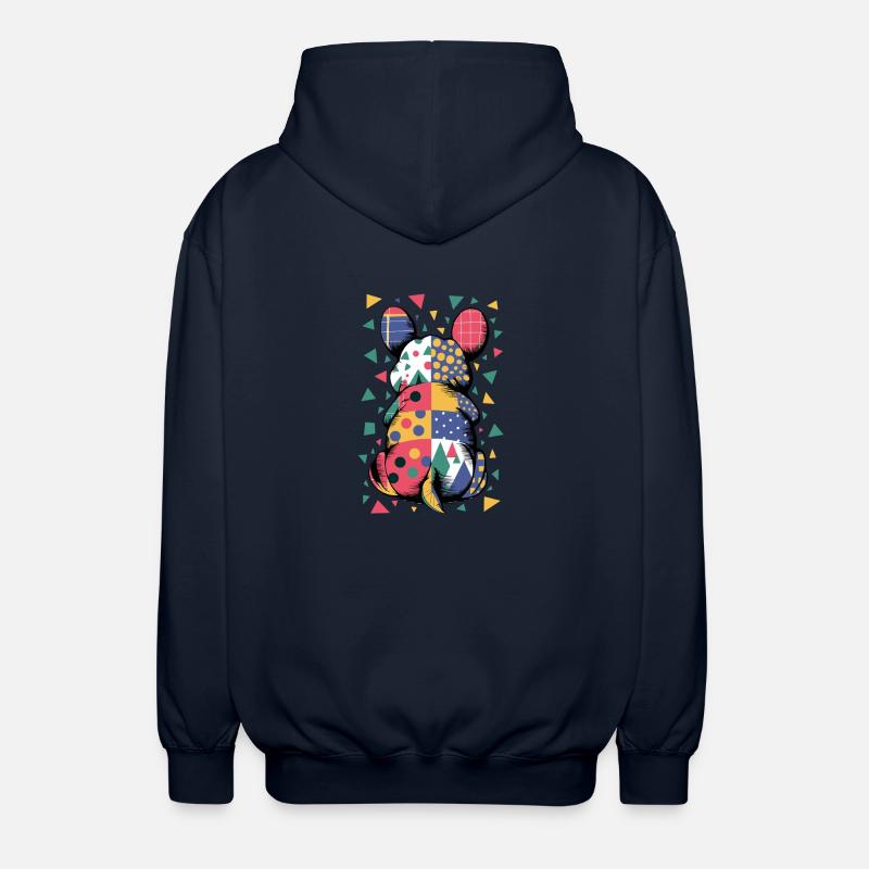 Bunter Geometrischer Tiermuster Patchwork-Look - Unisex Kapuzenjacke - Navy