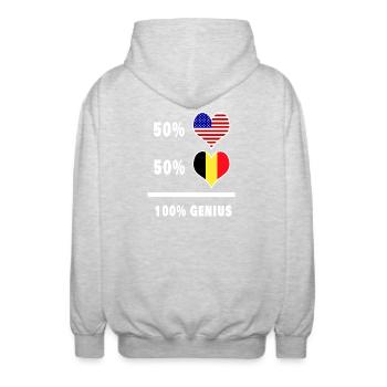 Belgique et États-Unis Génie / cadeau - Veste à capuche unisexe - gris clair chiné - Dos - AI Model Male 185 light (185cm)