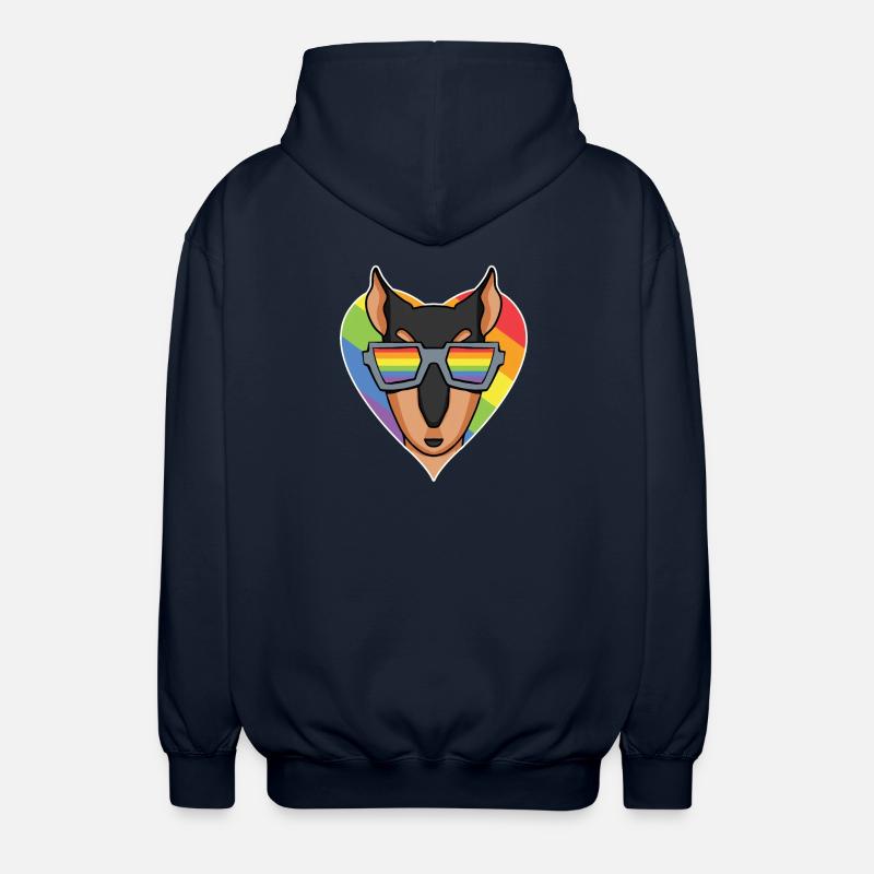 Regenbogen - Hund mit Brille - Dobermann - Unisex Kapuzenjacke - Navy