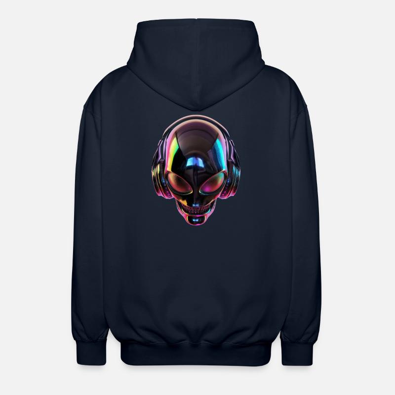 Schwarzer Alien-Kopf mit Kopfhörern - Unisex Kapuzenjacke - Navy