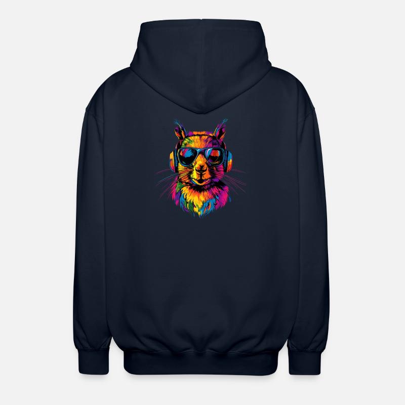 Eichhörnchen Kopfhörer Bunt Popart DJ Eichhörnchen - Unisex Kapuzenjacke - Navy
