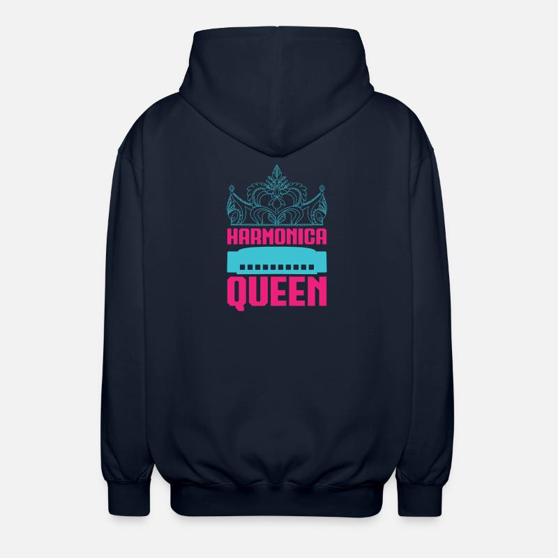 Funny Harmonica Player Queen Harmonica - Unisex Hooded Jacket - navy