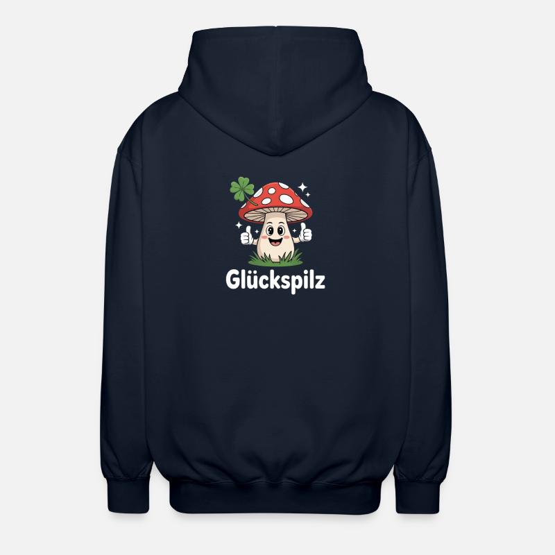 Lucky Funny Toadstool with Shamrock - Unisex Hooded Jacket - navy