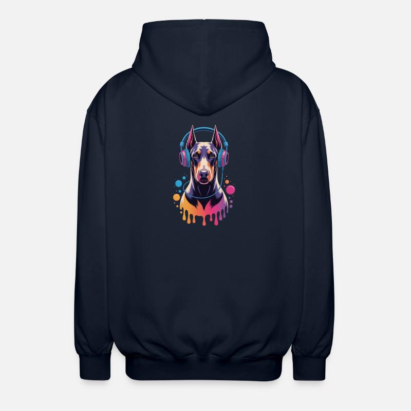Dobermann mit Kopfhörern - Unisex Kapuzenjacke - Navy