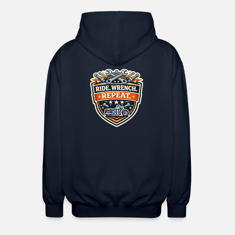 Ride Wrench Repeat Motorrad Patch - Unisex Kapuzenjacke - Navy