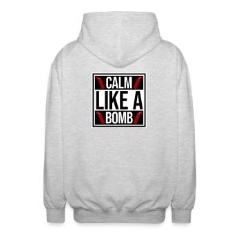 Calme comme une bombe Paradoxe Ironie Humour Blague explosive - Veste à capuche unisexe - gris clair chiné - Dos - AI Model Male 185 light (185cm)