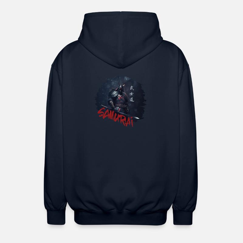 Samurai Warrior with Katana - Unisex Hooded Jacket - navy