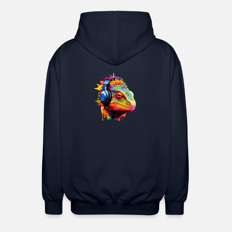 Chamäleon mit Kopfhörer Musik Chamäleons - Unisex Kapuzenjacke - Navy