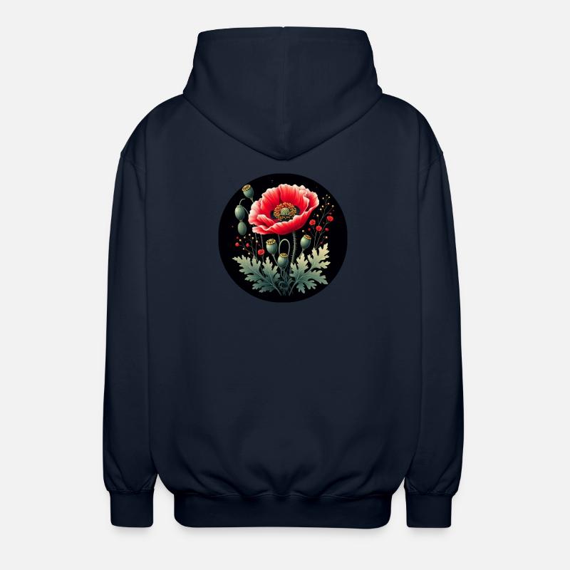 Blumenmotiv Mohnblume Schwarzer Hintergrund - Unisex Kapuzenjacke - Navy