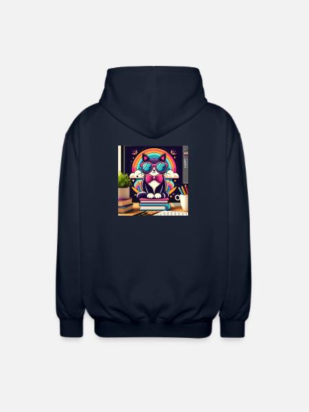 Studious cat with glasses - Unisex Hooded Jacket - navy