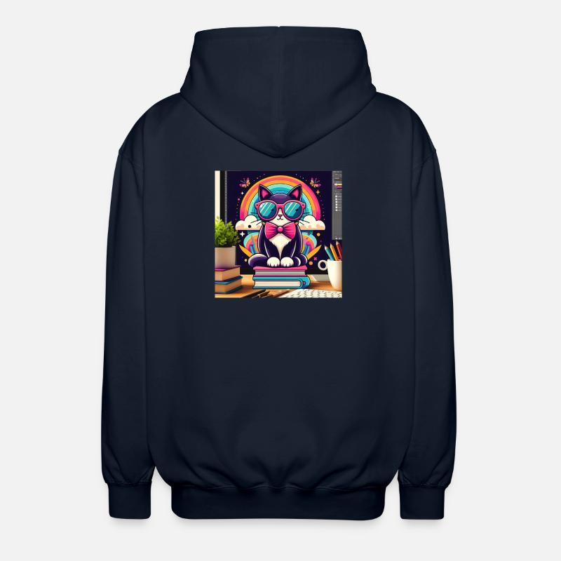 Studious cat with glasses - Unisex Hooded Jacket - navy