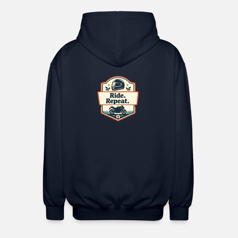Ride. Repeat. Motorcycle Statement - Unisex Hooded Jacket - navy