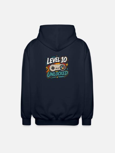 Level 10 freigeschaltetes 10-Jahres-Jubiläums-D-Geschenk - Unisex Kapuzenjacke - Navy