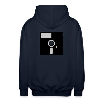 retro floppy disk - Unisex Hooded Jacket - navy - Back - AI Model Male 185 light (185cm)