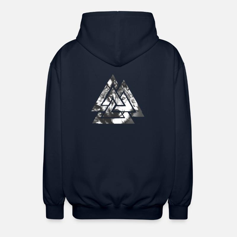 Valknut, Symbol von Odin - Mit Wolf - Unisex Kapuzenjacke - Navy