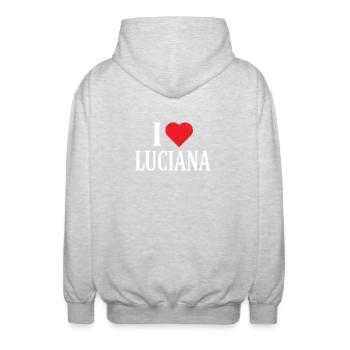 t-shirt J’aime Luciana idée cadeau t-shirt - Veste à capuche unisexe - gris clair chiné - Dos - AI Model Male 185 light (185cm)