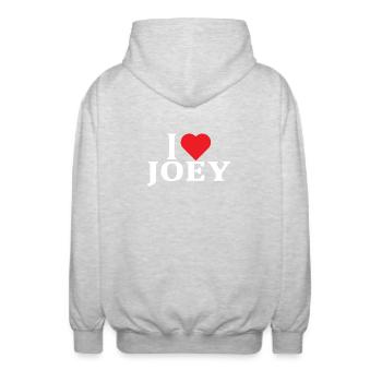 nom du t-shirt J’aime Joey idée cadeau de t-shirt - Veste à capuche unisexe - gris clair chiné - Dos - AI Model Male 185 light (185cm)