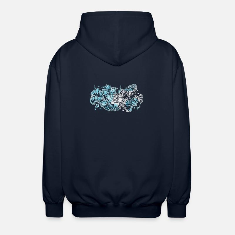 Blue Flower Pattern - Unisex Hooded Jacket - navy