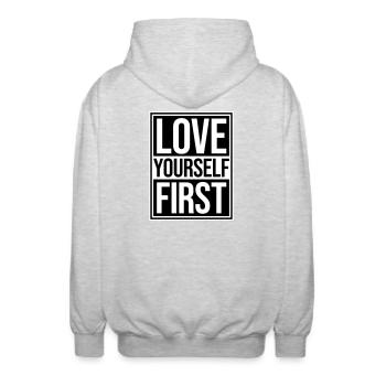 Love Yourself First Selbstliebe Selbstfürsorge - Unisex Kapuzenjacke - Hellgrau meliert - Hinten - AI Model Male 185 light (185cm)