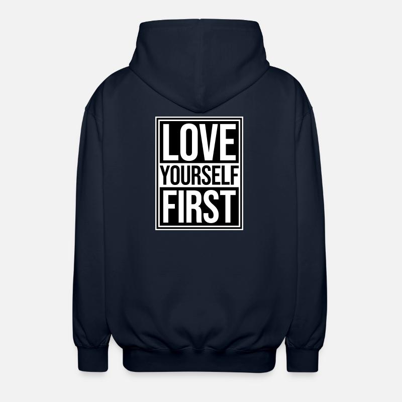 Älska dig själv först Självkärlek Egenvård - Luvjacka unisex - marinblå