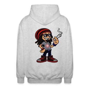 Dreadlock Smoker - Stoned man - High & Happy - Unisex Kapuzenjacke - Hellgrau meliert - Hinten - AI Model Male 185 light (185cm)