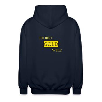 Du bist Gold wert - Unisex Kapuzenjacke - Navy - Hinten - AI Model Male 185 light (185cm)