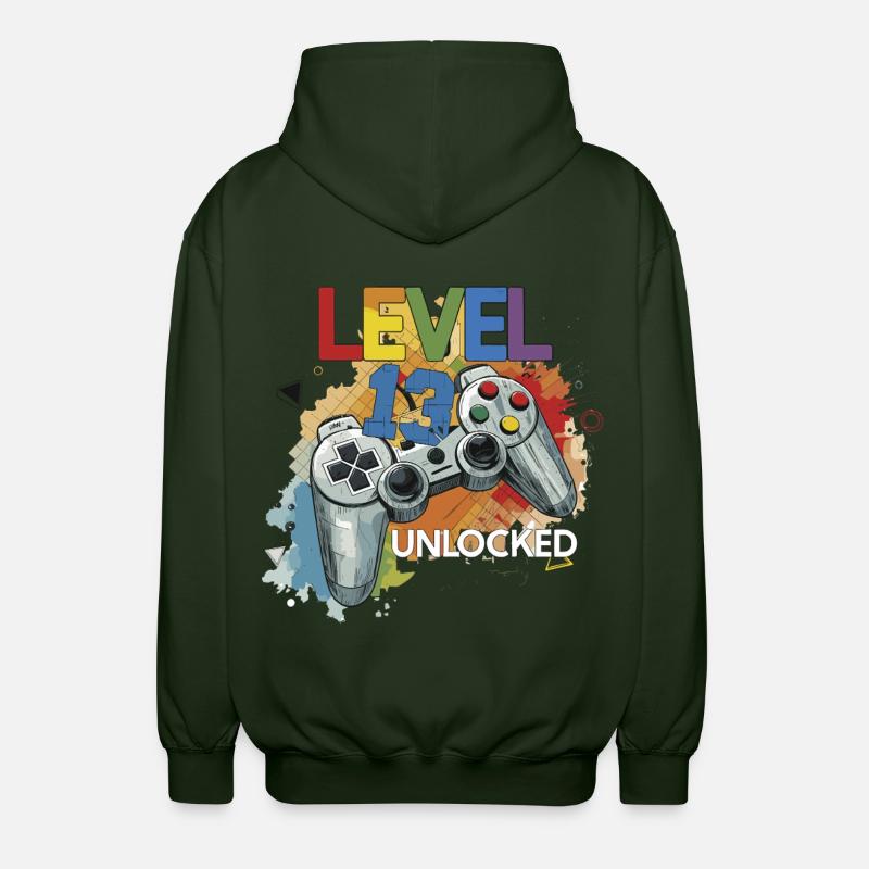 Level 13 Freigeschaltet Controller Graffiti Geburt - Unisex Kapuzenjacke - Forstgrün 