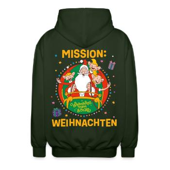 Weihnachtsmann & Co. KG Mission Weihnachten - Unisex Kapuzenjacke - Forstgrün  - Hinten - AI Model Male 185 light (185cm)