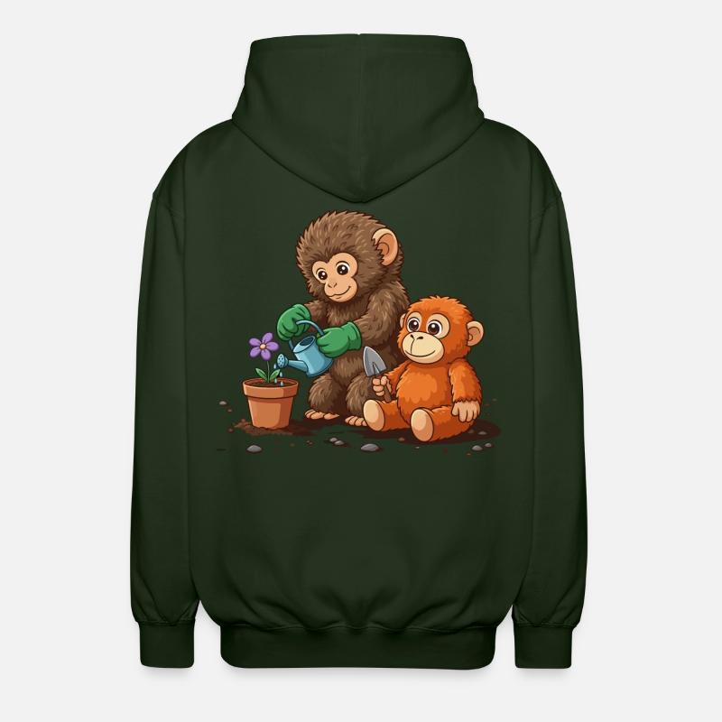 the monkey punch - Affe Gartenarbeit - Unisex Kapuzenjacke - Forstgrün 
