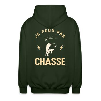 Je Peux Pas J'ai Chasse Chasseur Humour - Veste à capuche unisexe - vert forêt - Dos - AI Model Male 185 light (185cm)
