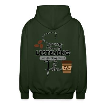 Sorry, FIKA! - Unisex Kapuzenjacke - Forstgrün  - Hinten - AI Model Male 185 light (185cm)