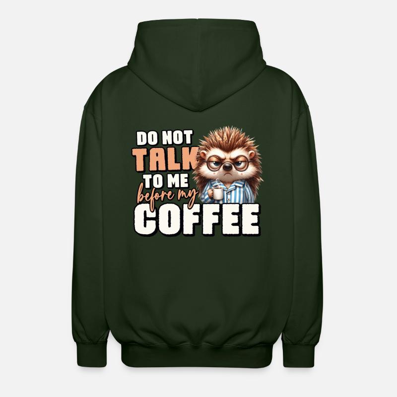 Grumpy hedgehog with coffee - Unisex Hooded Jacket - forest green