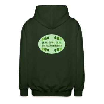 Grün grün grün sind alle meine Kleider - Unisex Kapuzenjacke - Forstgrün  - Hinten - AI Model Male 185 light (185cm)