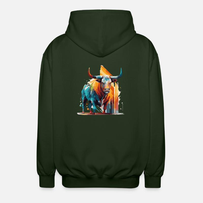 Stier, Bulle, Regenbogen - Unisex Kapuzenjacke - Forstgrün 