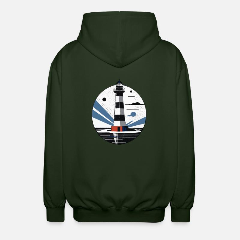 Leuchtturm, Küste, Meer - Unisex Kapuzenjacke - Forstgrün