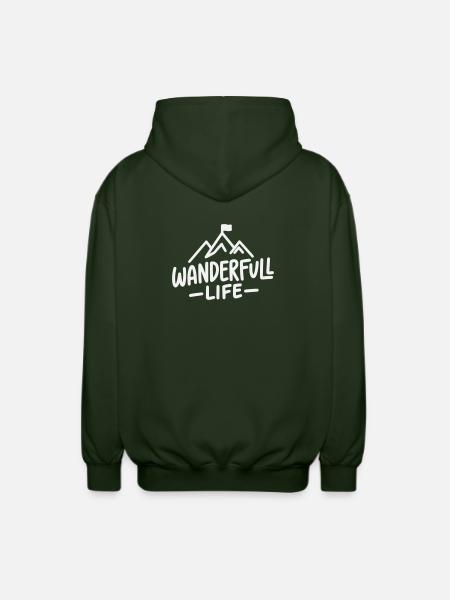 Wanderfull Life - Pun Hiking with Mountains - Unisex Hooded Jacket - forest green