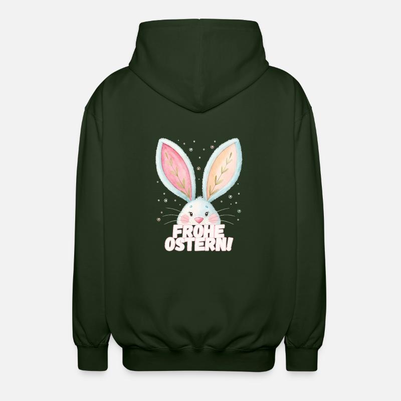 Happy Easter! Cute Easter Bunny - Unisex Hooded Jacket - forest green