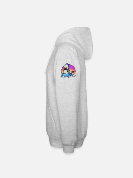 Shark surfer at sunset wave - Unisex Hooded Jacket - light heather grey