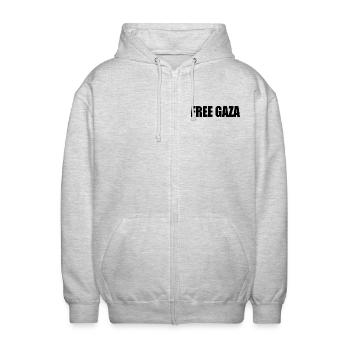 Free gaza - Veste à capuche unisexe - gris clair chiné - Devant - AI Model Female 172 light (172cm) & AI Model Male 185 light (185cm)