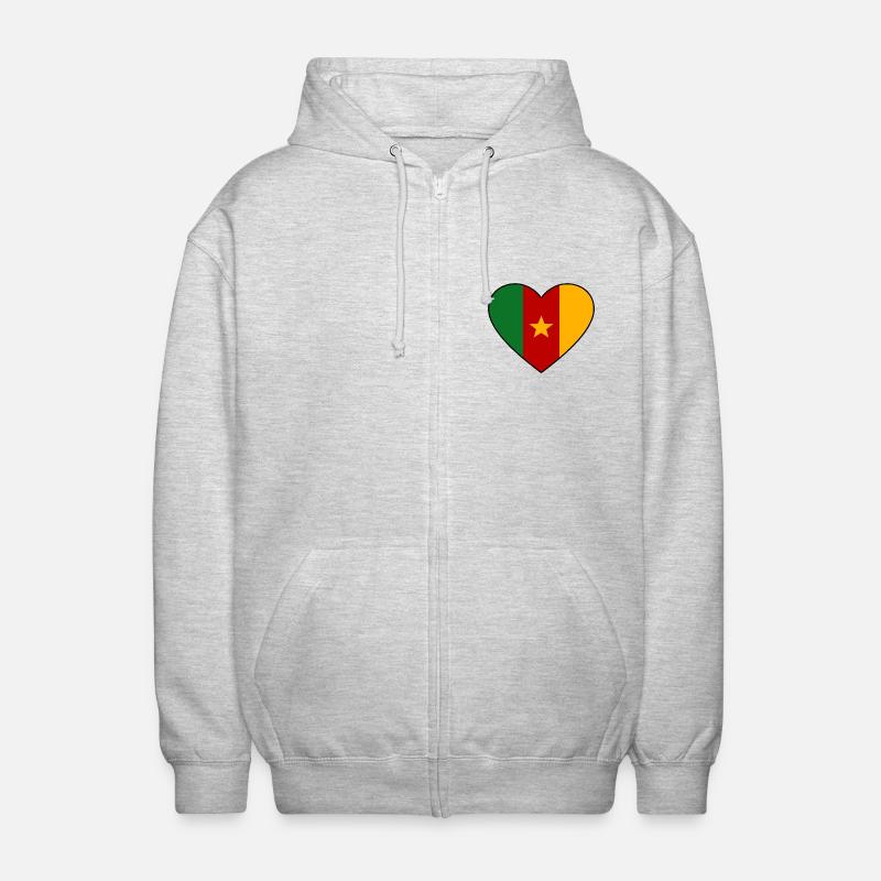 Cœur du drapeau du Cameroun - Veste à capuche unisexe - gris clair chiné
