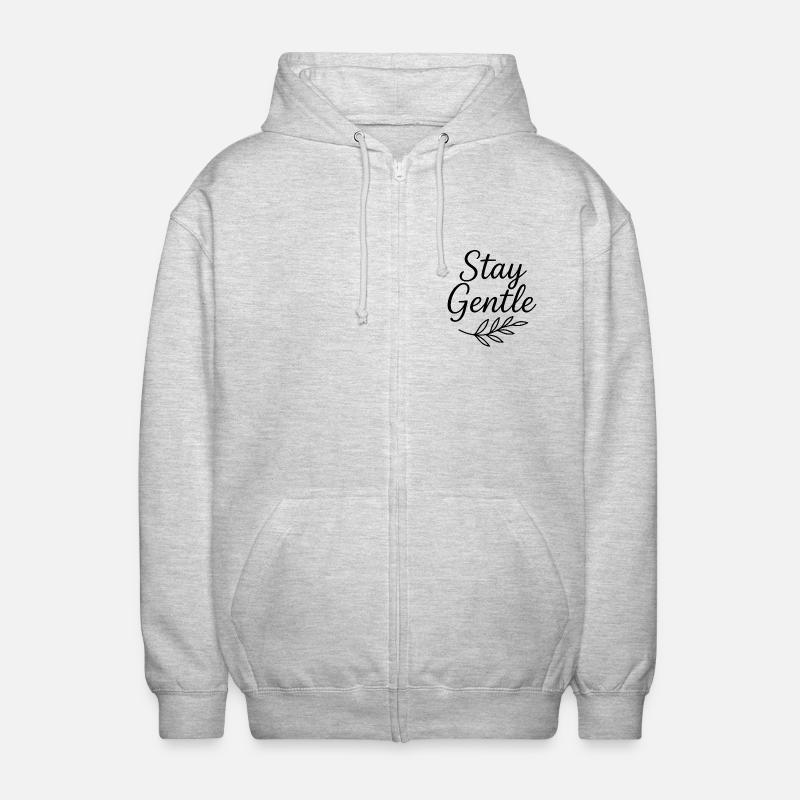 Stay Gentle Script mit Blattzweig - Unisex Kapuzenjacke - Hellgrau meliert