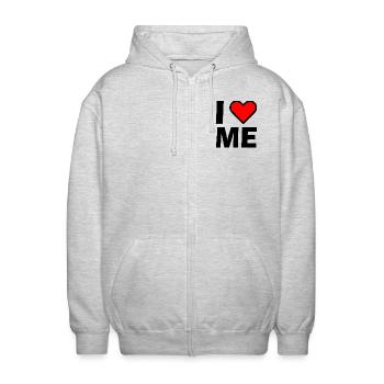 I love me - Veste à capuche unisexe - gris clair chiné - Devant - AI Model Female 172 light (172cm) & AI Model Male 185 light (185cm)