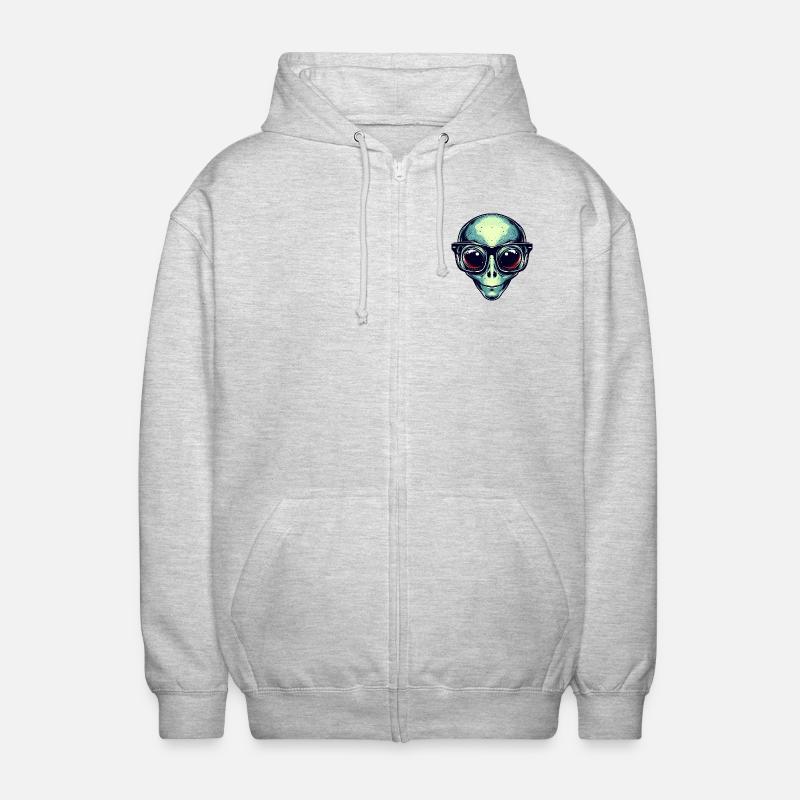 Nerdiges Alien mit Brille - Unisex Kapuzenjacke - Hellgrau meliert